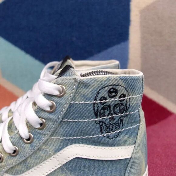 VANS SK8-HI Tapered Denim Embroidery Skull Sneakers size 6.5 - Picture 6 of 6